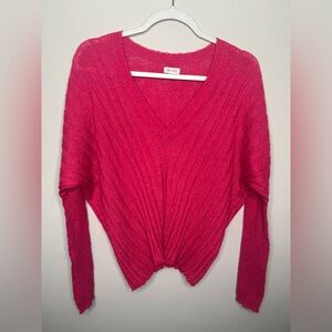 Anthropologie Pilcro Ribbed Light Wool Knit Sweater Pullover V-Neck Hot Pink S